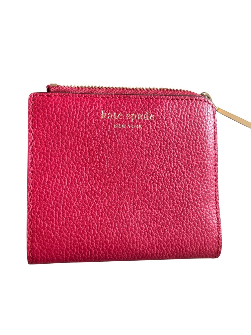 kate spade Hot Pink Pebbled Leather Zip Wallet with Gold Hardware